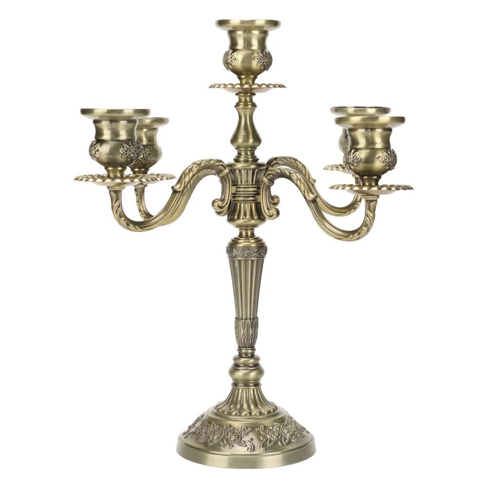 Zinc Alloy 5 Arms Candelabra 14.17 Inch Tall Tall Candelabra Candle Holder Centerpiece  For Parties