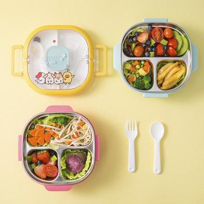 Lunch Box Cartoon a Tre Scomparti - Acciaio Inossidabile 304 per Alimenti, Isolante e Portatile per Bambini.