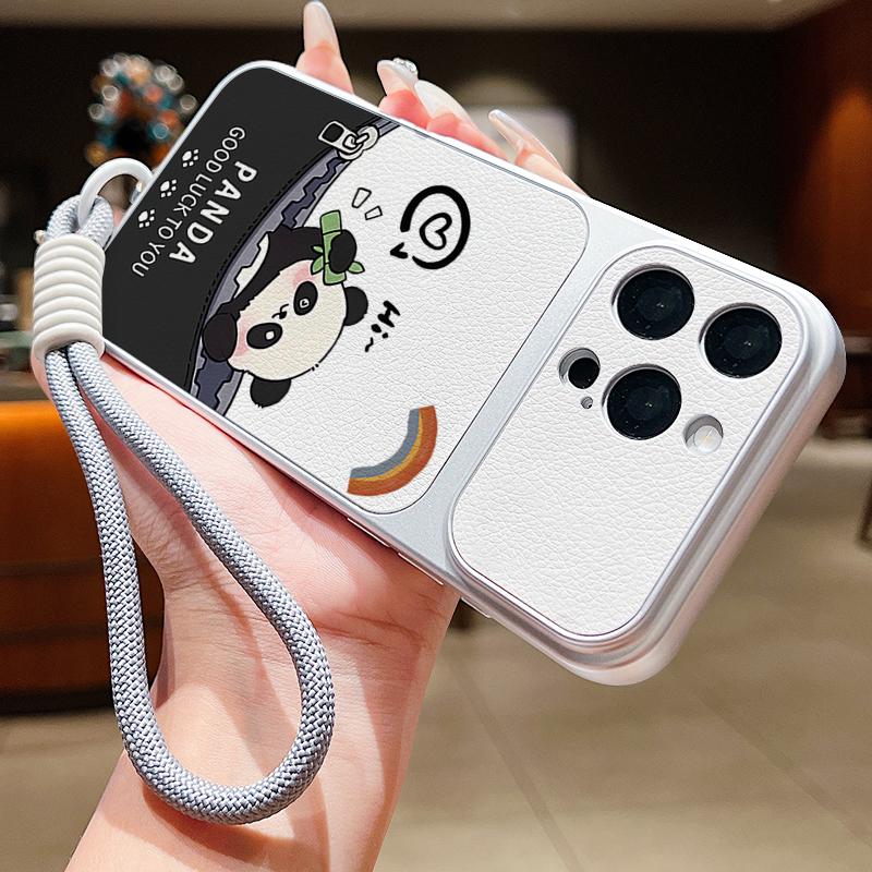 Süßes Cartoon-Panda-Leder-Lanyard-Hülle Für iPhone 18 Pro Max Hybrid-TPU+PU Anti-Rutsch-Weiche Abdeckung Für iPhone 17 16 15 14 13 Pro Max