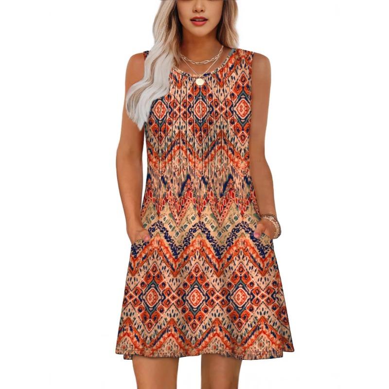 QICED Women's Fashion Summer Spring Sleeveless O-Neck Casual Dresses