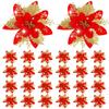 1bag 5pcs Christmas Decorations Glitter Polyester  Artificial Christmas Flowers for Christmas Tree Ornament Party Wreath Decor