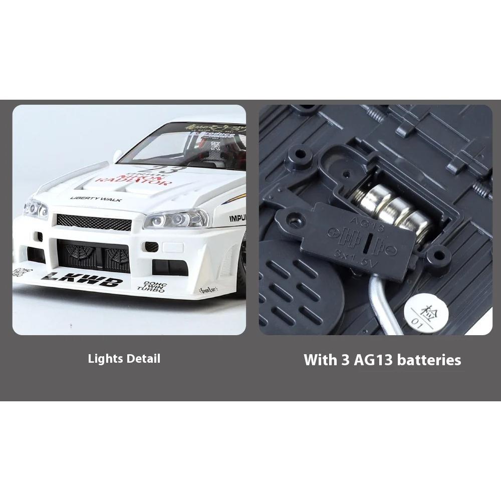 1/24 Scale Cool Nissan GTR Alloy Sports Car Model, Simulated Interior Details, Cool Lighting and Sound Effects, Four-wheel Shock Absorption
