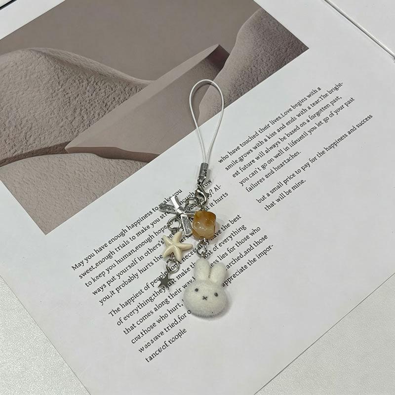Cute flocking Miffy Rabbit mobile phone chain DIY girl heart bag card book pendant keychain mobile phone girlfriend gift