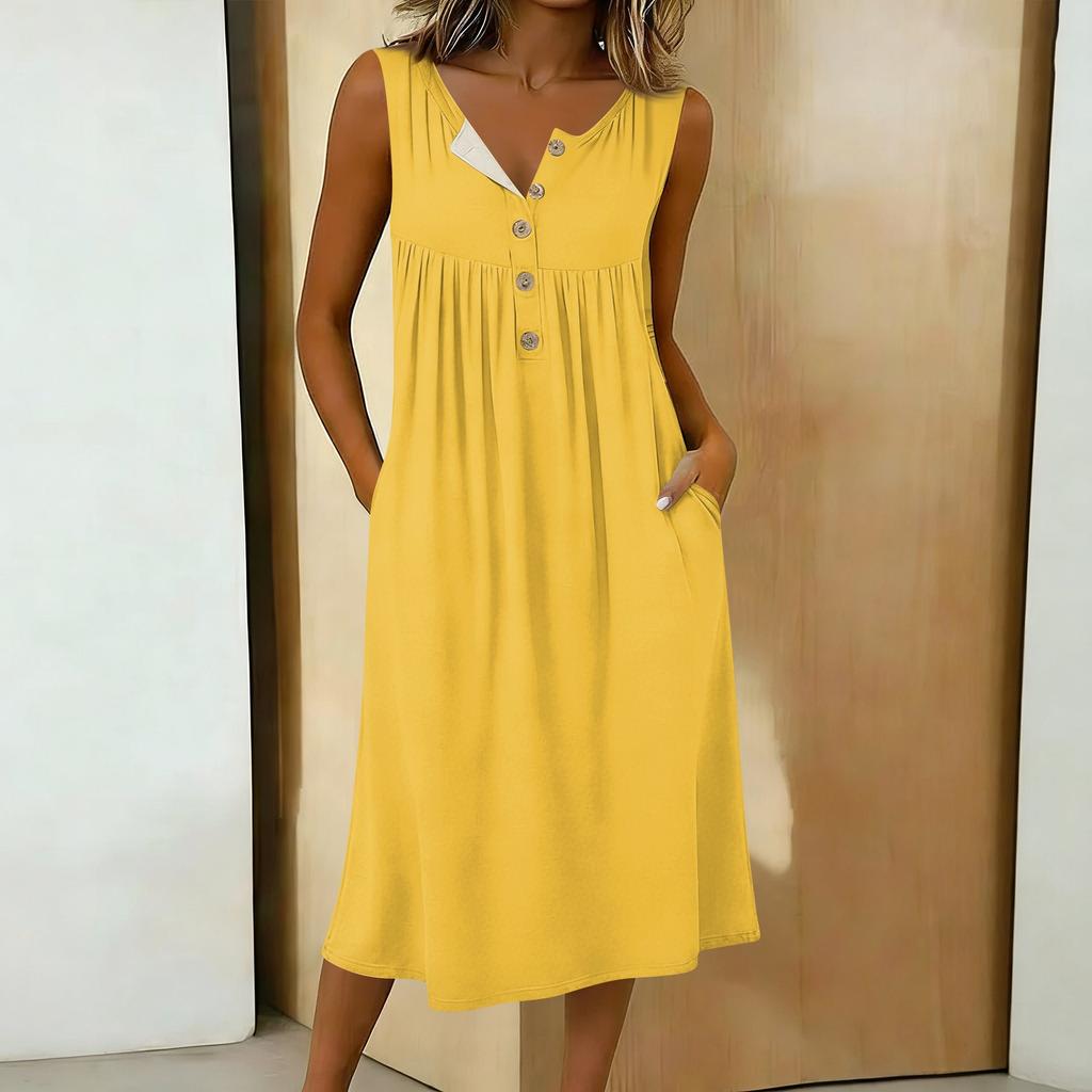 Women's Casual Sleeveless Button-down Mid-length Dress