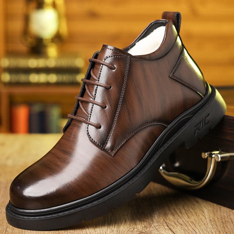 

Хлопковые туфли 2024 года, зимние бархатные утолщенные теплые высокие мужские туфли, мужская корейская версия, деловые повседневные кожаные туфли 44