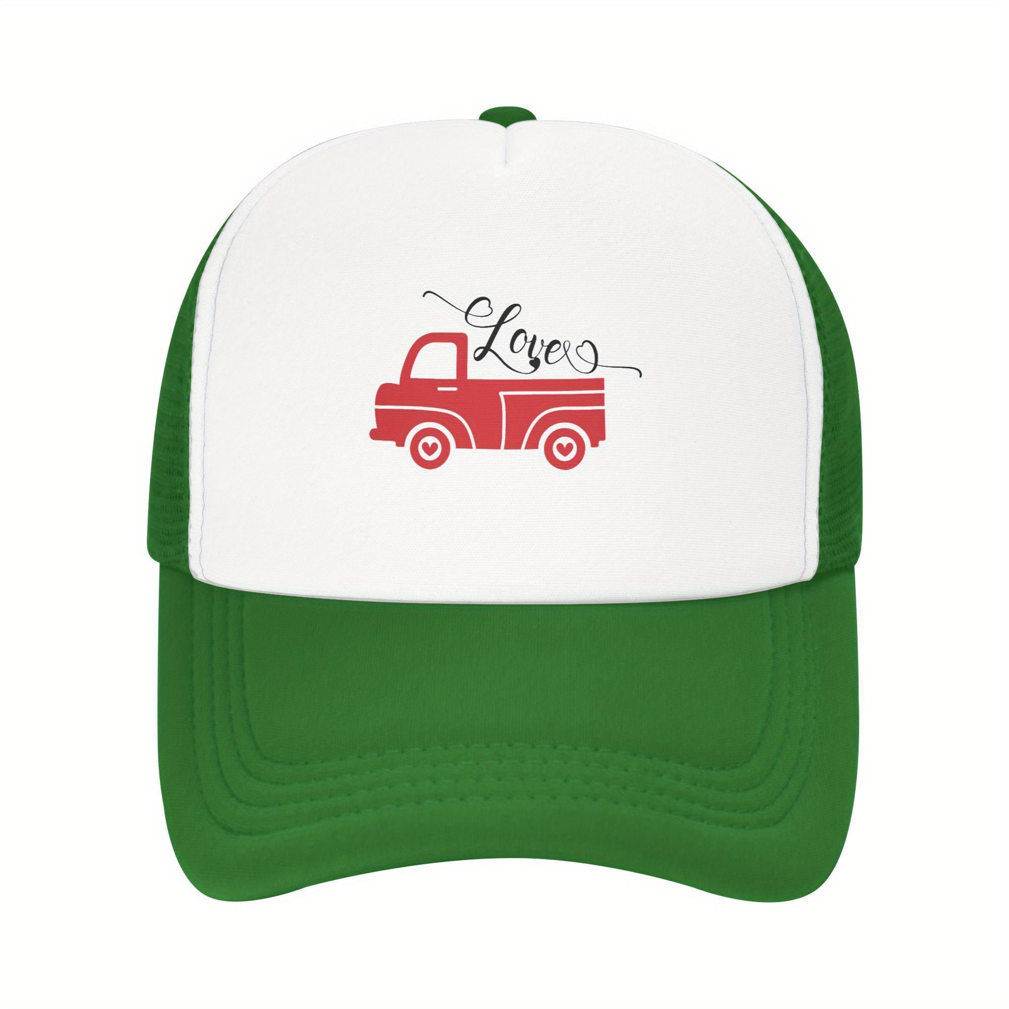 

Vintage Red Truck Love Graphic Trucker Hat Unisex Polyester Mesh Adjustable Baseball Cap Casual One Size