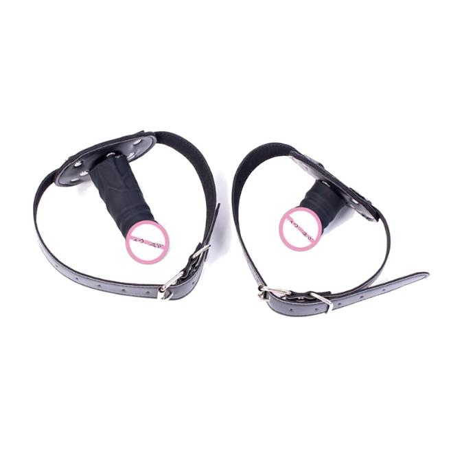 Black Silicone Dildo Gag Phallic Mouth Muzzle Restraint Gags