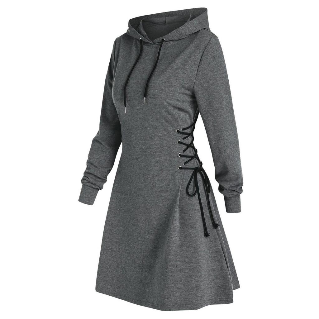 Women's Hooded Casual Fashion Hoodie Dress Long Sleeved Color Dress
