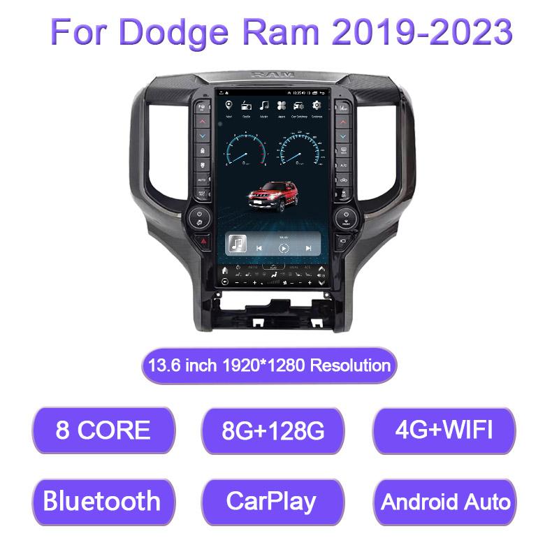 8+128GB Android 12 Car Radio For Dodge Ram 1500 2500 3500 2019-2023 Carplay Android Auto 4G Car multimedia player GPS QLED