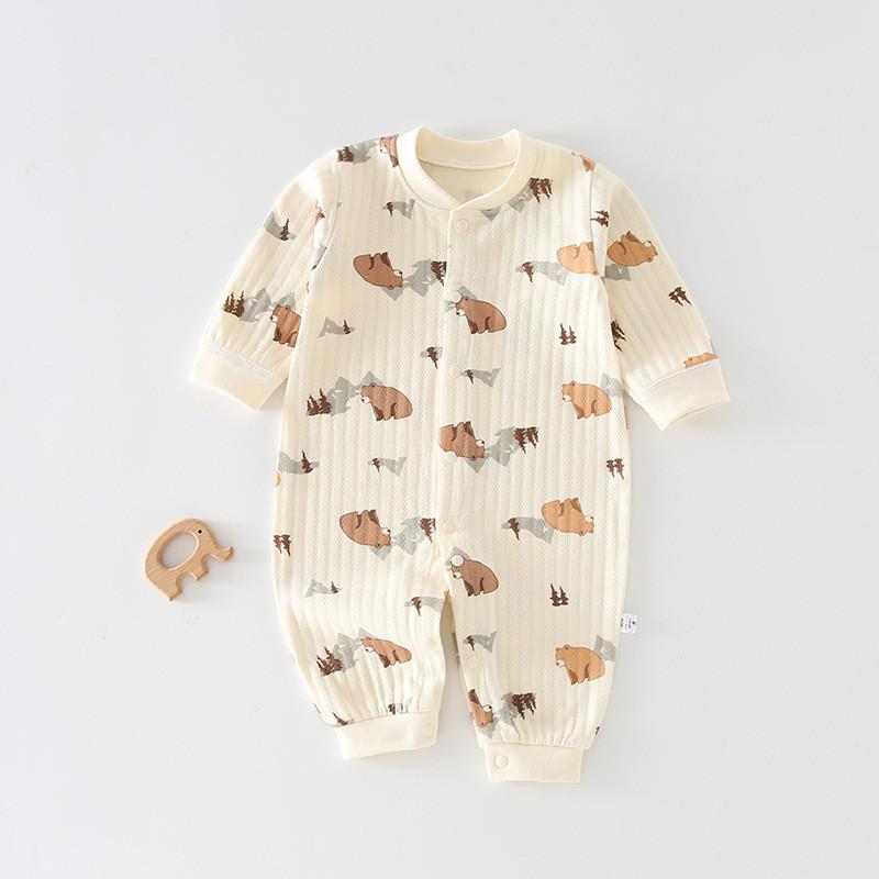 Baby-Strampler mit Langarm, Bären-Hase-Auto-Zitronen-Print, aus Baumwolle, für Neugeborene und Säuglinge