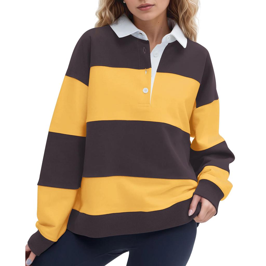 Women's Stylish Casual Loose Fit Long Sleeve Pullover Sweatshirt with Zipper and Collar