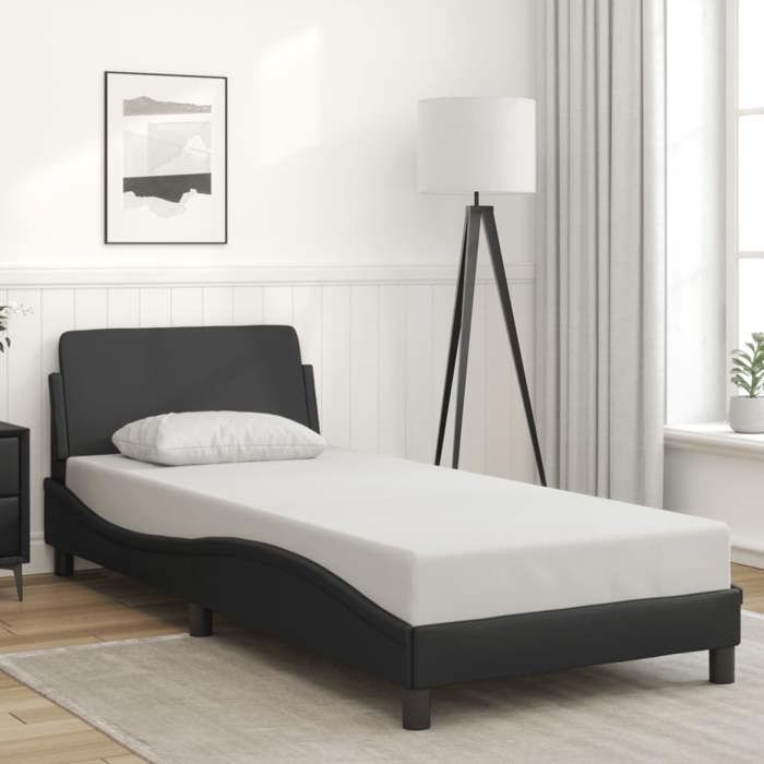 VidaXL Bed Frames with Headboard, Upholstered Bed with Slat Base, Single Bed with Footboard, Adult Bedroom Bed, Black 373098