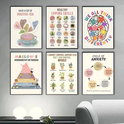 Retro Mental Health Canvas Print Poster Bohemian Inspirational Canvas Painting Classroom Office Hallway Poster Home Decor