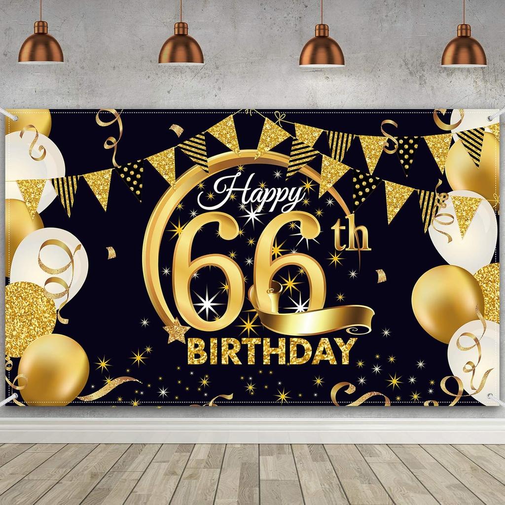 Birthday Party Decoration Extra Large Fabric Black Gold Sign Poster for Anniversary Photo Booth Backdrop Background Banner, Birthday Party Supplies,