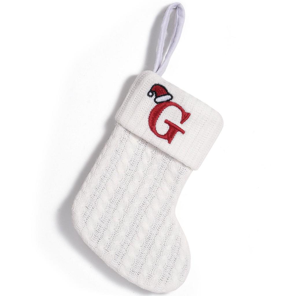 Cross-Border White Knitted Christmas Stocking with Letter Embroidery – Decorative Gift Bag Ornament.