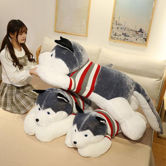 Peluche de Husky con Suéter Removible, Almohada Suave de Animal de Peluche para Cama, Sofá, Oficina, Viajes, Alivio del Estrés, Compañero, Lindo Juguete de Perro, Regalo
