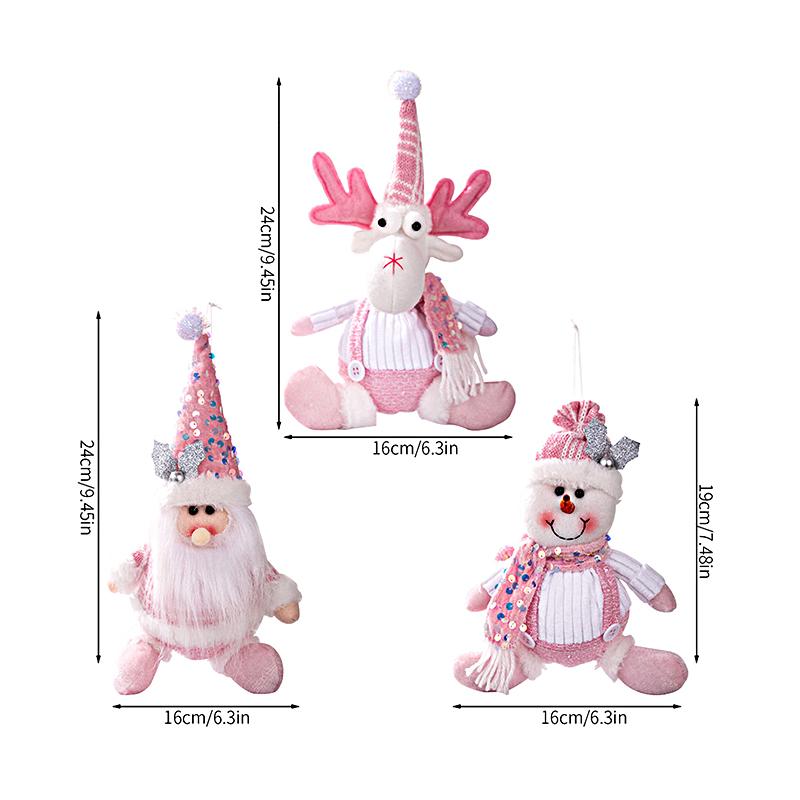 Christmas Simulated Snowman Elk Pink Series Hanging Xmas Ornaments Glitter Home Party Sequin Doll Pendant 3 Styles