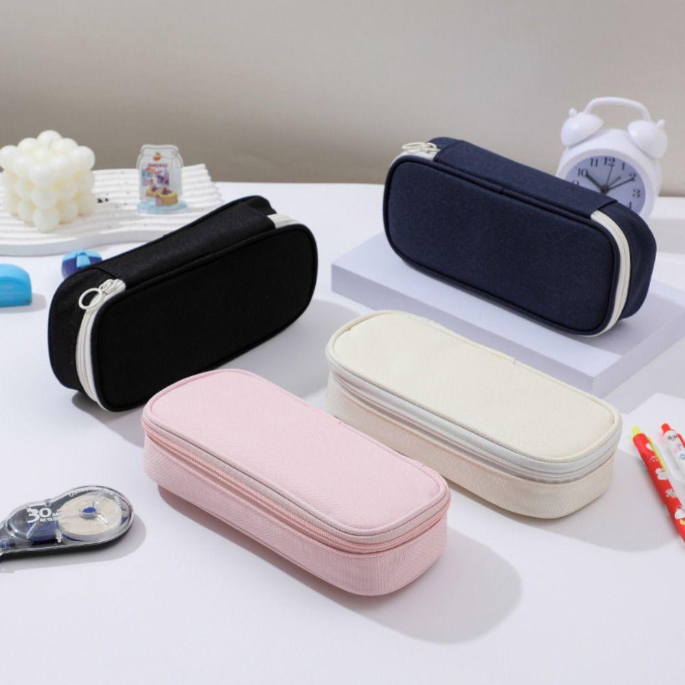 Astuccio Portapenne in Tessuto Oxford Monocolore Grande Capacità Organizer per Cancelleria Forniture per Ufficio