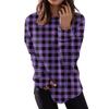 Women's Fashion Casual Long Sleeve Plaid Round Neck Top