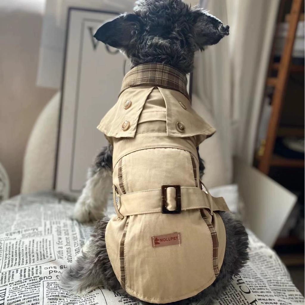 British Style Dog Coat Beige & Brown Plaid with Adjustable Straps Durable Polyester Pet Gentleman's Vest for Small Medium Dogs
