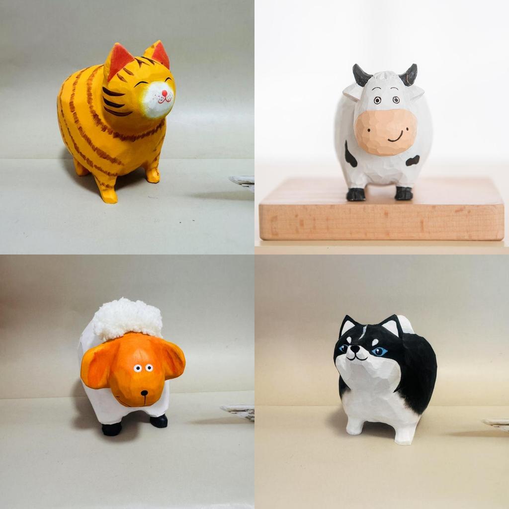 Wooden Animal Decor Set With Cute Round Shapes For Home And Gift Use