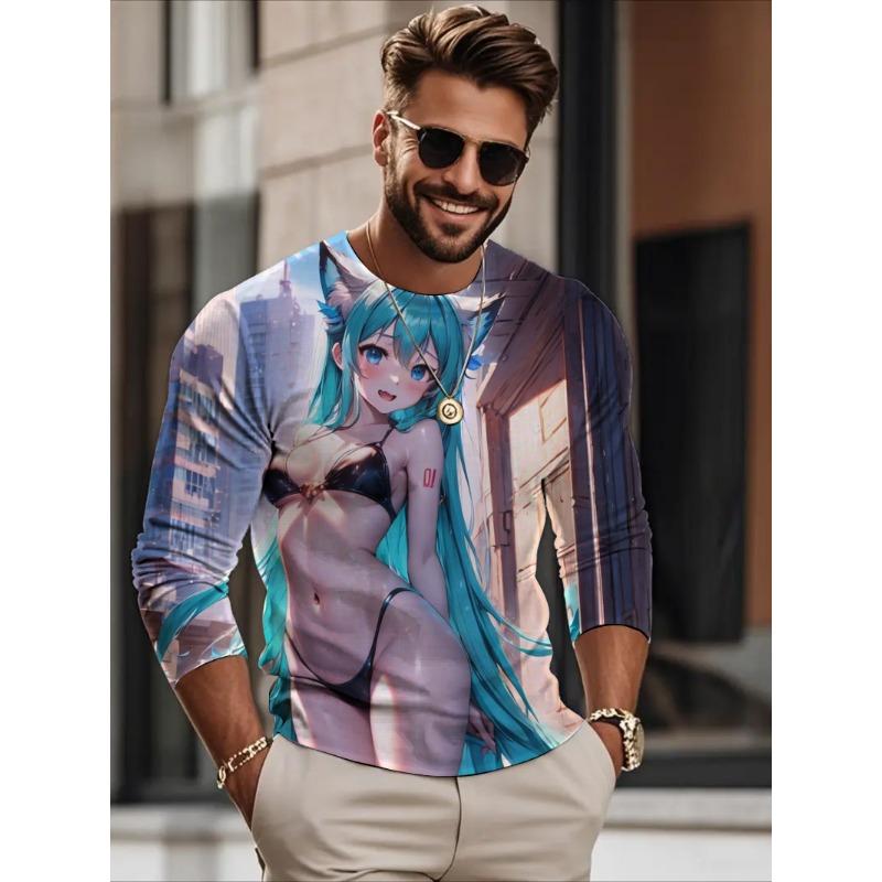 Autumn Men's Long sleeves T-shirt anime beauty sexy 3D printed casual loose Long sleeved T-shirt men's clothing tops
