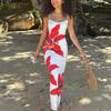 Spring Summer Fashion Women's White Background Red Flower Dress for European American Crossborder