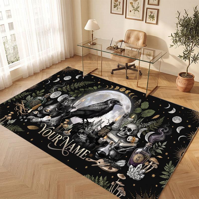 Fantasy Magic Theme Crystal Velvet Floor Rug Personalized Custom Name Text Warm Carpet Home Decoration