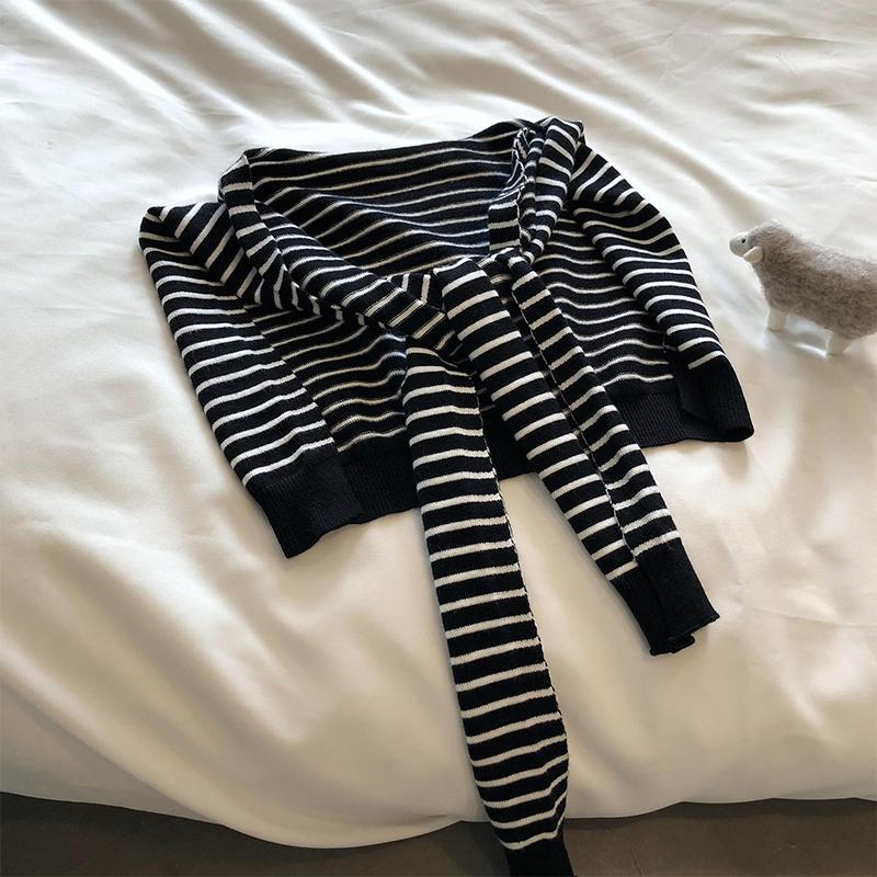 Damenbluse Schultern Koreanischer Stil Gestrickter Schal Falscher Kragen Umhang Geknoteter Schal Streifen Nackenschutz Schal Kleidung Dekoration