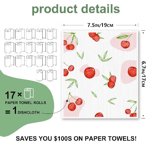 Swedish Dishcloths for Kitchen, 6 Pack, Reble Paper Towels Washable,Super Absorbent, Fast Dry Cleaning Cloths,Non-Scratch, No Odor, Biodegradable