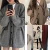 Korean Fashion Female Lazy Wind Loose Fitting V-neck Cardigan Knitting Sweater Women Korean Cardigans Knitwear Tops Coat