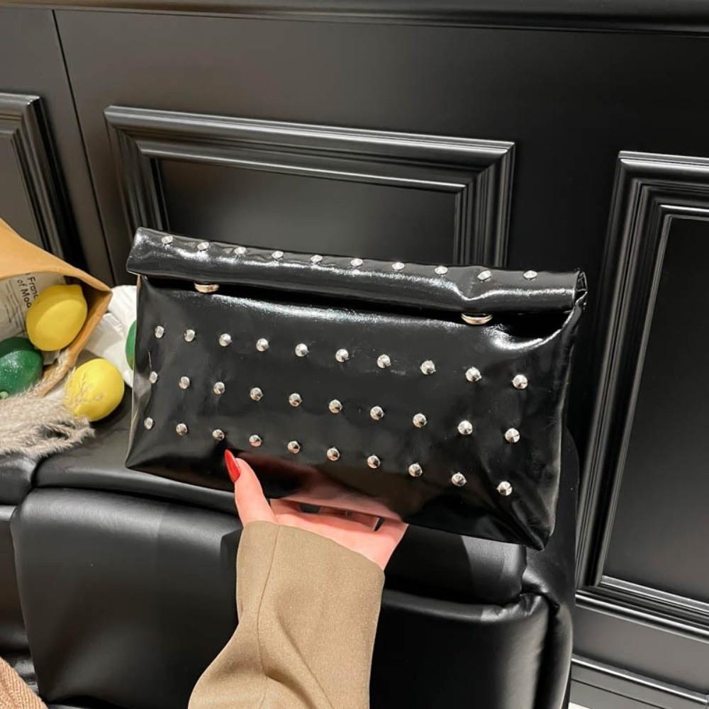 Large Capacity Rivet Envelope Clutch Bag Elegant Solid Metallic Sheen Handbag Daily