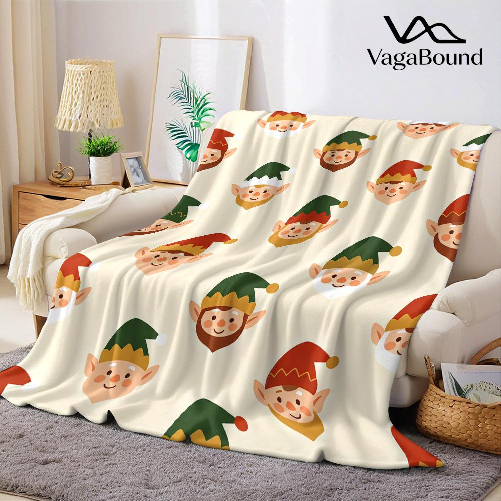 Cute Holiday Elves Flannel Blanket Warm Soft Halloween Christmas All-Season Couch Decorative Cozy Warm Gift