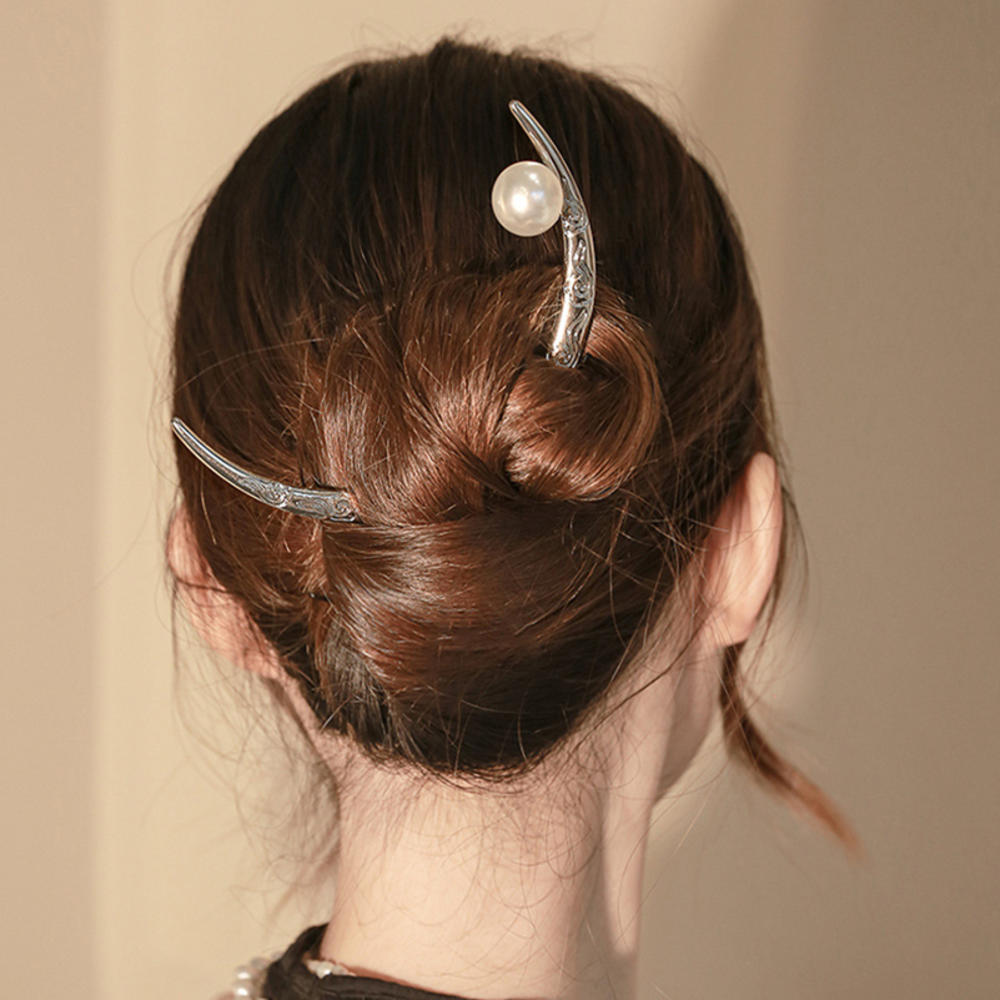 Women's Hairpin Straight Curved Metal Hair Stick Pin Chinese Style Headdress Elegant Jewelry Accessories Wedding Party Headwear