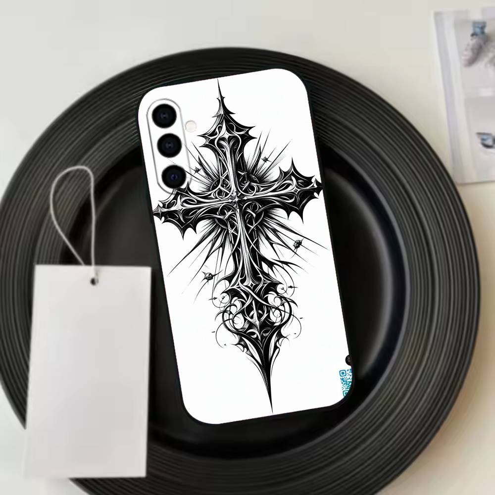 Gothic Cross Vine Transparent Phone Case For Samsung Galaxy A73,A72,A71,A70,A53,A52,A51,Others Soft Black Cover