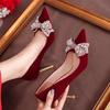 Fashion Women High Heel Shoes Elegant Fad Pointed Tip Fine High Heels Women Water Diamond  Pearl Bow Banquet Wedding Shoes Zapatos Mujer
