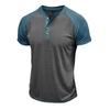 Men's Summer Short Sleeve T-Shirt Fashion Patchwork Henry Collar Button Casual Tees Tops