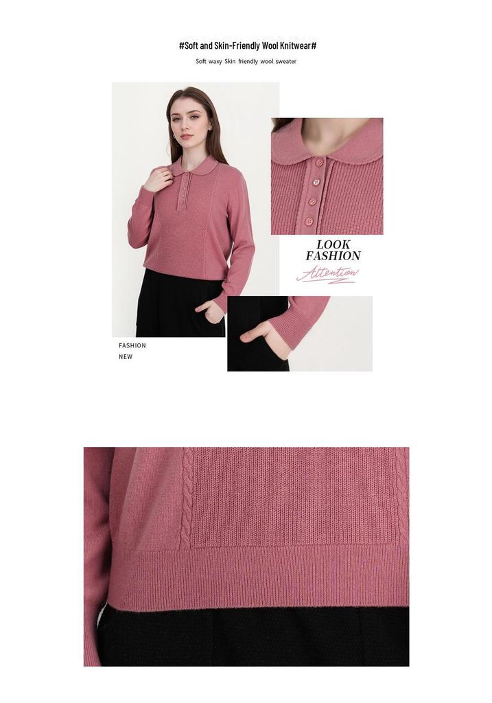Women's Peter Pan Collar Wool Sweater - 100% Wool, Semi-Worsted, Autumn/Winter Base Layer