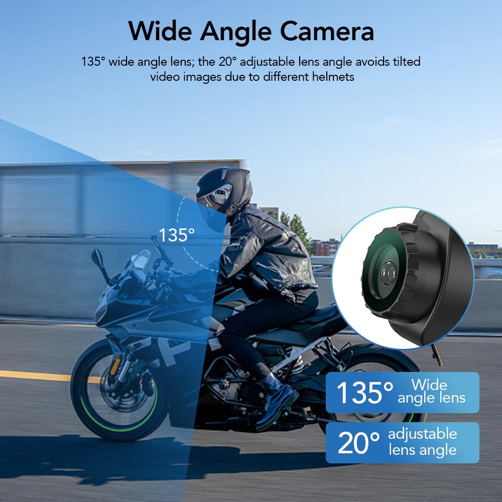 Motociklo šalmo „Bluetooth 5.1“ domofonas su 2K HD kamera, FM radiju, 10 W, USB C, greitas įkrovimas, 6 motociklininkams, 1500 m