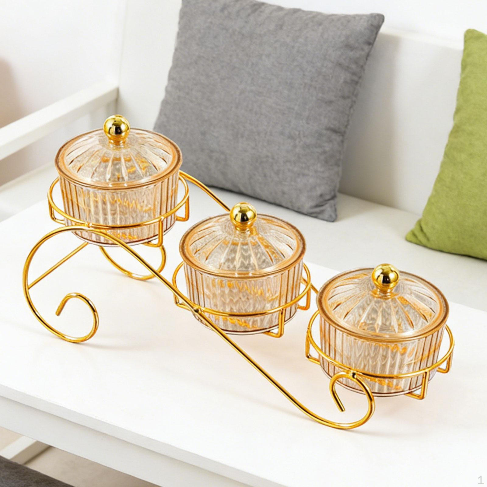 Divided Serving Platter, Nut and Candy Tray with Lid, Appetizer Plate for Home Brown 3 Grid