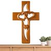 Hand-Carved Intertwined Hearts Wooden Cross Religious Hand-carved Decoration Rustic Hollow Heart Statue Wall Decor For Home