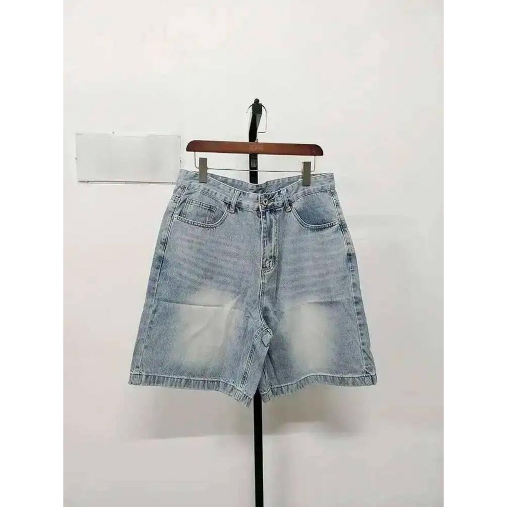 BeatStreet Summer Men's Casual Jeans Shorts Loose Mid High Waist Fashion Knee Lenght Denim Short Pants Vintage Male New Korean