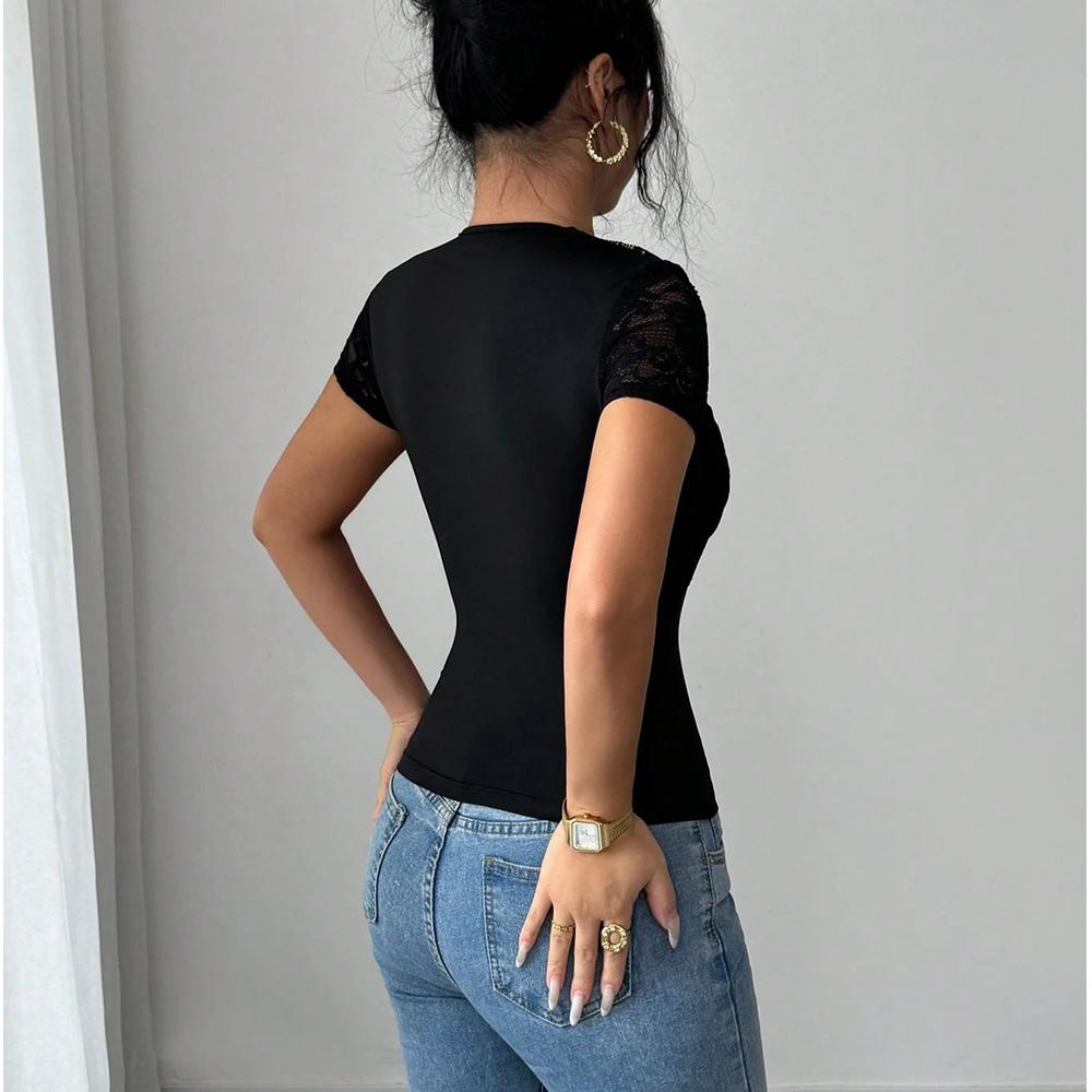 Summer Going Out Tops Women Cutout Tie Front Cap Sleeve Slim Crewneck Crop Keyhole Baby Tee Y2k Sexy Shirt Streetwear