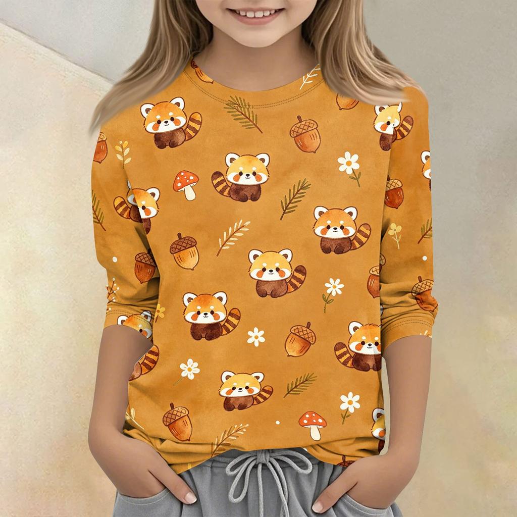 Kids Animal Print Crew Neck Three Quarter Sleeve Casual T Shirt Soft Comfortable Fabric Suitable for Everyday Wear and Outdoor Activities