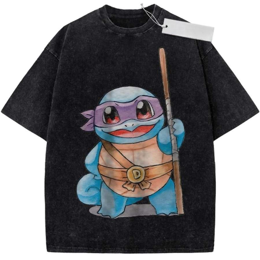 Unisex Washed Purple Vintage T Shirt Teenage Mutant Ninja Turtles Donatello High Quality Fabric for Home Leisure Travel