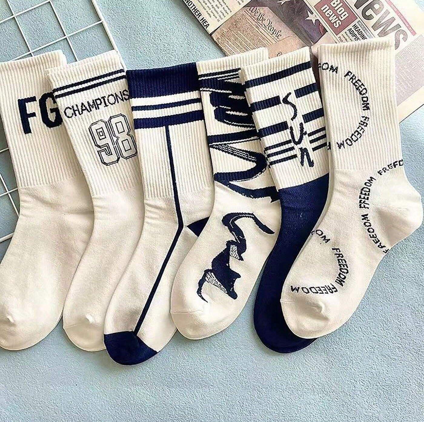

5Pairs Women s Long Socks Medium Tube Korean White Breathable Leisure Girls Embroidery Male Sock Spring Summer Stripe Woman Cute One Size