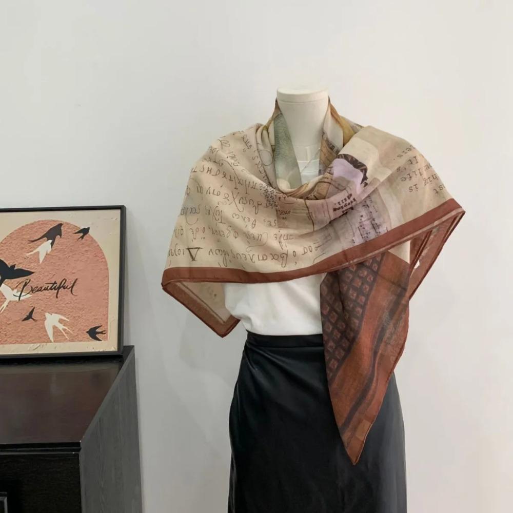 Head Scarf Women Square Scarf Thin Silk Like French Vintage Shawl Exclusive Design Spring Summer Autumn Lightweight Multipurpose