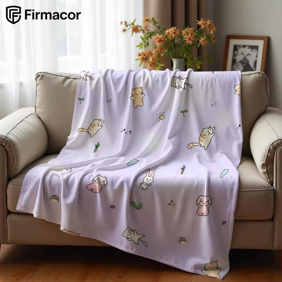 Bunny Kitten Pattern Ultra Soft Sherpa Fleece Blanket Fluffy Warm Halloween Cozy Throw for Sofa Couch Bedroom Gift All Season