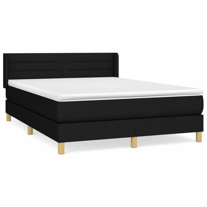 3130355 vidaXL Lit à sommier tapissier avec matelas Noir 140x200 cm Tissu