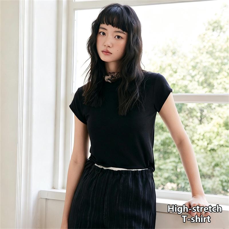Fashion Summer High-Stretch T-Shirts for Women Fitted Short-Sleeve T-Shirts Comfortable Short-Sleeve Tops